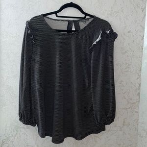 Adrianna Papell women's long sleeve black and white polka dot blouse